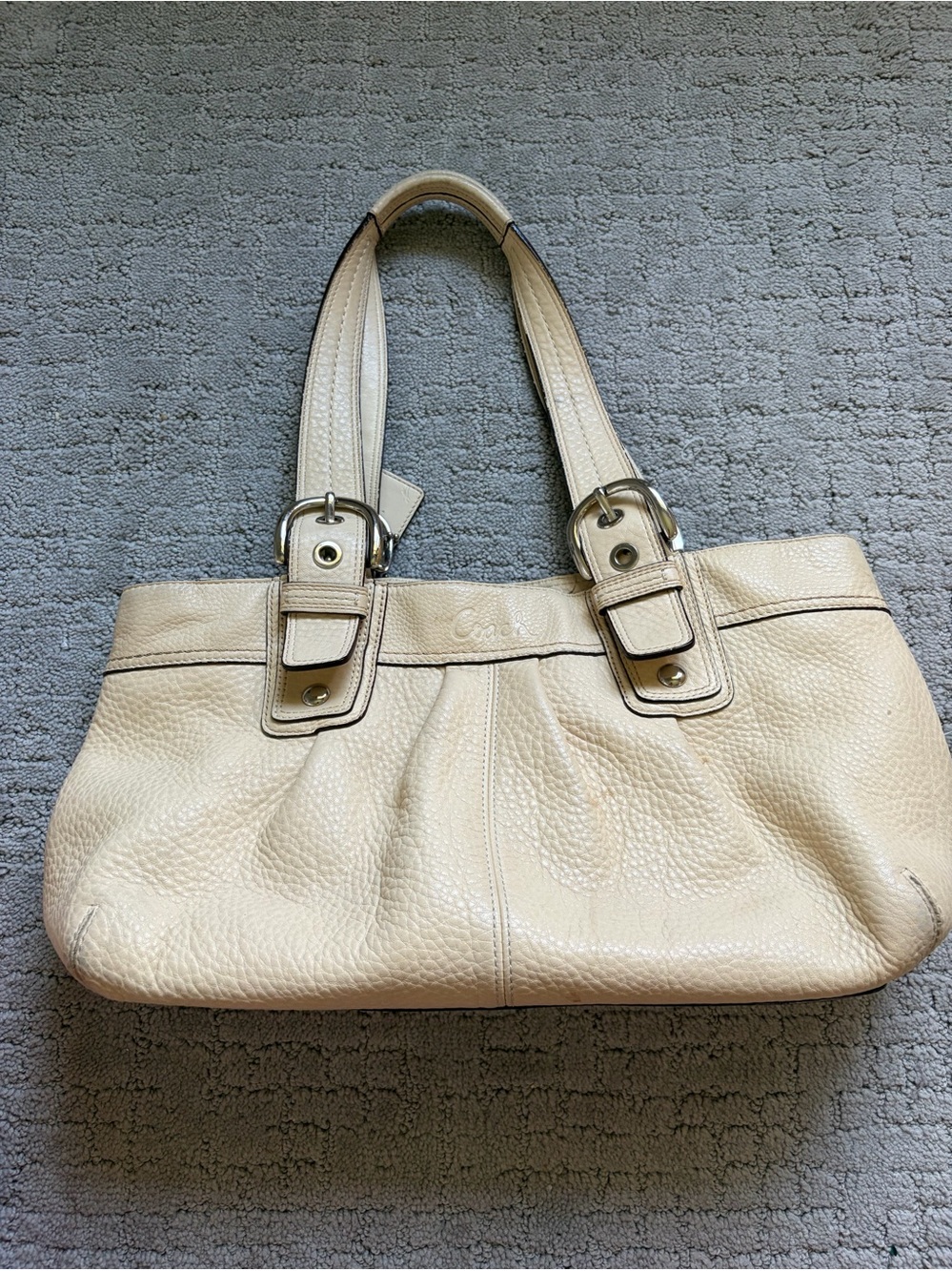 Coach Pebbled Leather Shoulder Bag - Cream